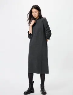 UNIQLO M ダークグレー スフレヤーンワンピース