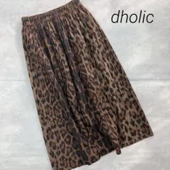 美品❣ヒョウ柄　ロングフレアスカート　プリーツ　茶　ディーホリック　dholic