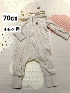 70サイズ　4-6ヶ月 くま耳フード付きカバーオール　H&M