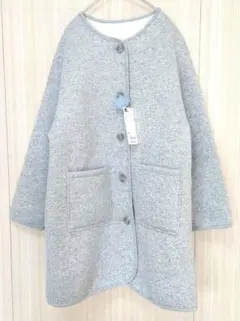 GU リバーシブル ボアジャケット ノーカラー グレー×ホワイト M 新品