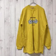 長袖トレーナー　黄色　裏起毛　レディース　カジュアル　花　ゆったり　あったかい