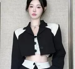 クロップドテーラードジャケット ブラック・ホワイト