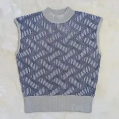 MURUA幾何学模様 グレー系 ニットベスト春夏用