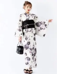 GRL ラメ入り菊花×鞠 浴衣セット リボン帯付き