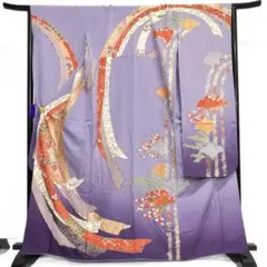 振袖　刺繍　金駒刺繍　熨斗　波　菊花　鞠　紗綾形　金彩　成人式　着物　081b 振袖 刺繍 金駒刺繍 熨斗 波 菊花 鞠 紗綾形 金彩 成人式 着物 081b