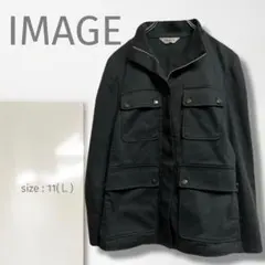 k1【イマージュ】ジャケット/美品 大きい 羽織り ポケット 黒 カジュアル 綿
