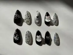 【現品】リービット ネイルチップ 黒×シルバー キラキラ 3Dパーツ 推しネイル