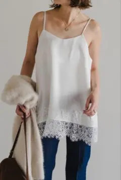 BONJOUR SAGAN ／レーストリムキャミソール／オフホワイト／新品