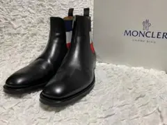 希少美品 モンクレール ガムブルー トリコロール レザーブーツ 44 ブラック
