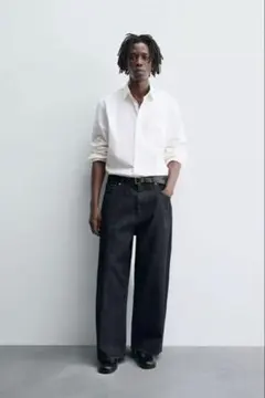 ZARA ワイドフィットデニム　ダークデニム ワイドレッグパンツ　春服