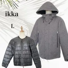 美品【ikka】3way ライナー付き　ダウン　撥水　防風　グレー　フード付きLのサムネイル
