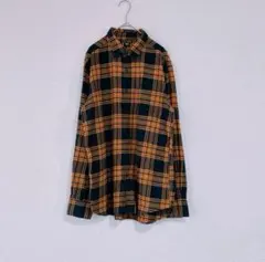 【美品】UNIQLO◆フランネルチェックシャツ◆イエロー×ネイビー◆L