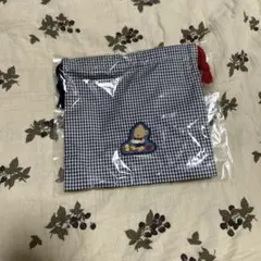 familiar 巾着 コップ袋 はっ水 防水 ポーチファミリアチェック 青赤