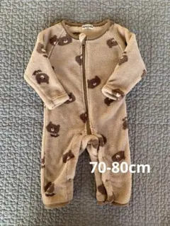 mimorand クマ柄フリースロンパース 70-80cm スリーパー裏起毛冬用
