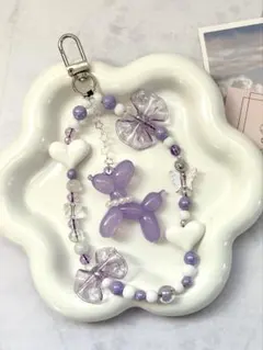 ビーズストラップ　スマホストラップ　紫　#121