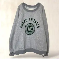 アメリカンイーグル　トレーナー　M　グレー　ロゴ刺繍　カジュアル　ゆったり　秋冬のサムネイル