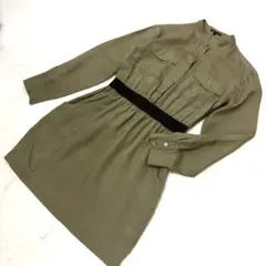 Theory セオリー シルク混 シャツワンピースカーキ Mettieミリタリーのサムネイル