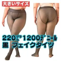 大きいサイズストッキング秋冬フェイクタイツ レディース黒 透け感 裏起毛厚手のサムネイル