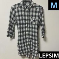 レプシィム チェック柄リネンシャツ チュニック 腰紐付き 五分丈