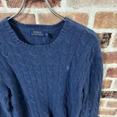 ラルフローレン☆ケーブルニット セーター 刺繍ロゴ XL ネイビー 0025 