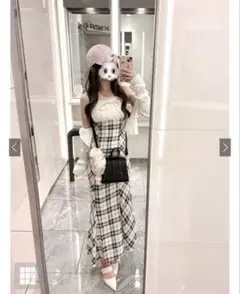 GRL チェック柄キャミソールマーメイドロングワンピース gn467