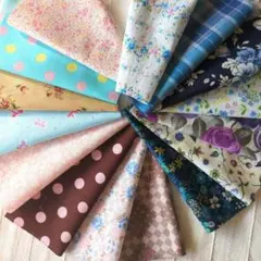 カットクロス 15枚　パッチワーク 15×15　 花柄　ドット　ピンク ブルー系