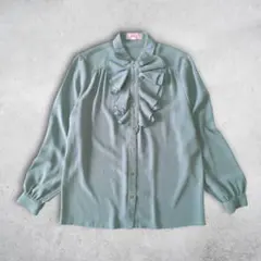 昭和レトロ フリル ブラウス シャツ 長袖 М 古着 きれいめ クラシカル 春