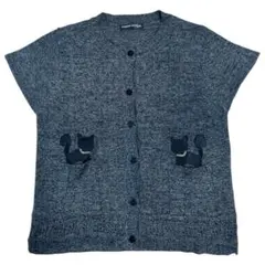 【Pursuit de Ideal】 半袖カーディガン 猫刺繍 グレー M