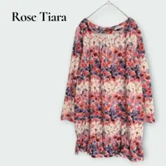 ローズティアラ ワンピース チュニック 花柄 バッグリボン 大きいサイズ46