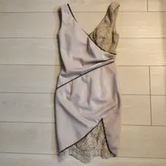 【美品】AngelR エンジェルアール レース切替 タイトドレス S グレージュ