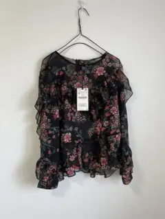 【新品未使用　匿名配送】ZARA zara シースルートップス シアー花柄フリル