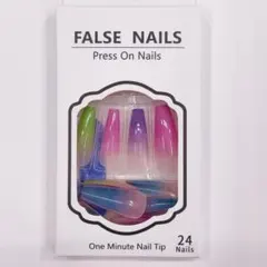 新品 ネイルチップ ロング マルチカラー グラデーション 24枚セット ギャル