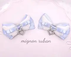 天使の羽♡ヘアクリップ ライトブルーリボン ハート 量産型 ロリィタ 地雷系