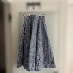 UNIQLO ネイビー×ホワイト ギンガムチェック フレアスカート