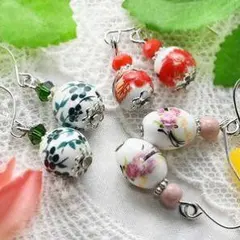 ハンドメイド 花柄 フックピアス