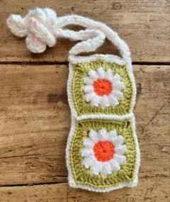 花柄かぎ針編みスマホショルダーバッグ