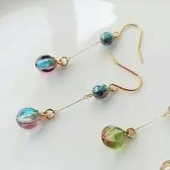 №467　チェコメロン×チェコビーズピアスイヤリング　ハンドメイド