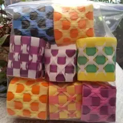 PPバンドで作ってみました☺️カラフルな編み模様の収納ボックス 8個セット