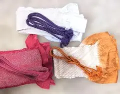 帯留、帯締めセット、 3種類3色セット （赤 紫 オレンジ）