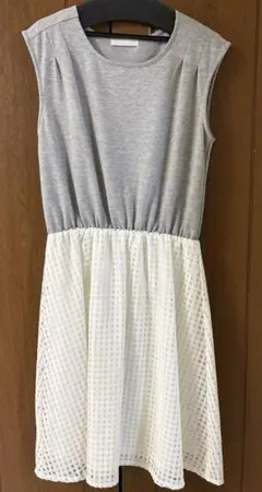 JEANASIS ドッキングワンピース グレー×白 チェック ノースリーブ Fのサムネイル