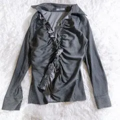 ナラカミーチェ◇フロントフリルブラウス ストライプ ギャザー セレモニーのサムネイル