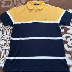 NAUTICA ポロシャツ イエロー×ネイビー S