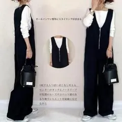 F サロペット レディース Vネック オールインワン サスペンダーズボン