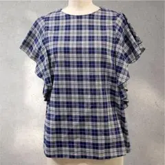 【クラスラウンジ】38/チュニック/チェック柄/ネイビー/クールネック/半袖