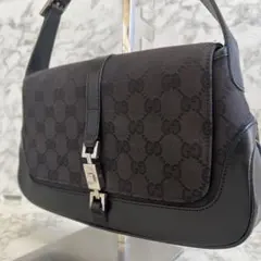 極美品✨グッチ ジャッキー ワンショルダーバッグ GGキャンバス レザー 黒