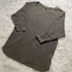 【UNIQLO】カットソー L カーキ ワッフルT ラウンドヘム 5部袖