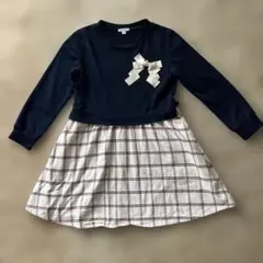 ネイビー 長袖 チェック柄 ワンピース 130