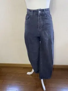 ダークグレー ハイウエストワイドレッグパンツ