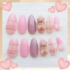 【現品販売】くまモチーフ♡ピンクツイード　ガーリー好き／立体アート　12本セット
