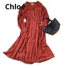 【未使用】ビンテージ　クロエ　Chloé ワンピース　シルク　赤　チェック　40